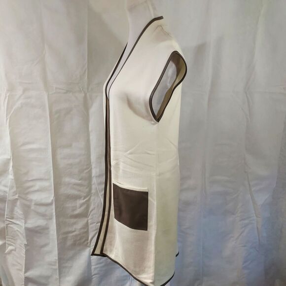 Chico's Ivory Pascale Long Sweater Vest Cardigan Leather Pockets Trim Size 1 M - Picture 5 of 12